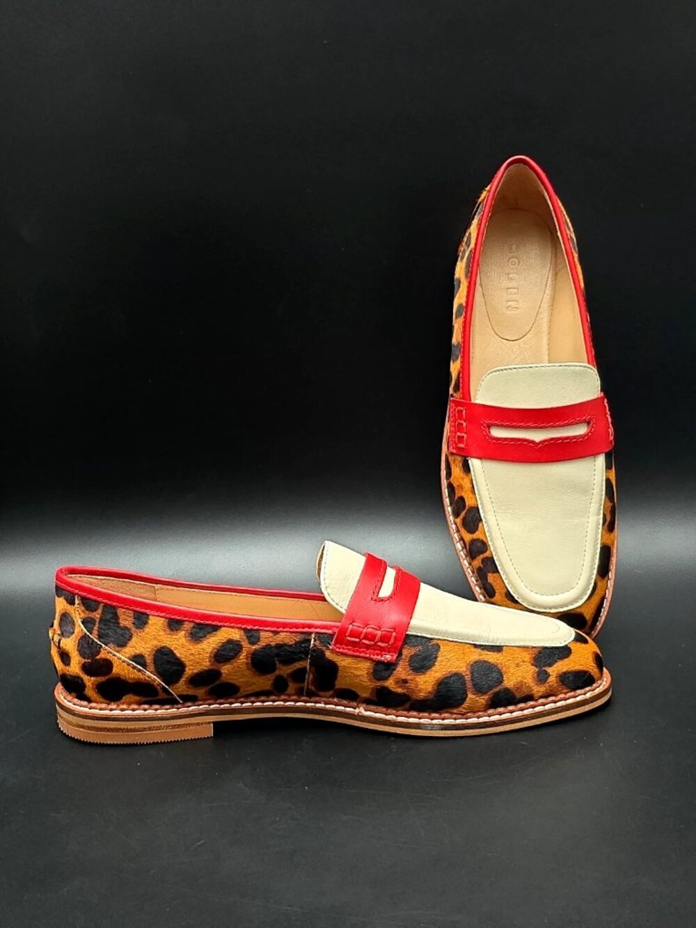 Boden Nya White Leopard Red Slip-on Penny Loafers Women's Size US 8 EU 39 NEW